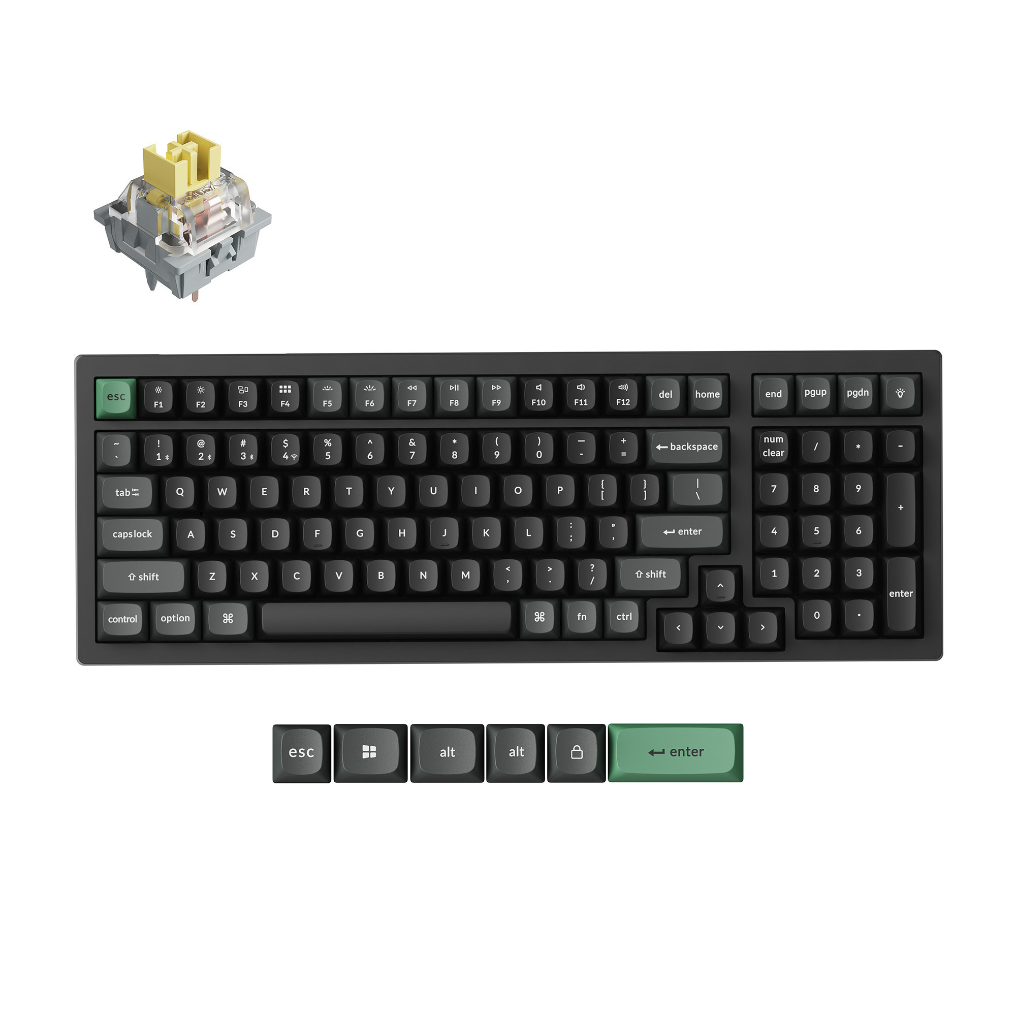 Keychron k4 ultra 8k wireless custom mechanical keyboard (zwart, us lay-out (qwerty), apex banana, 96%, rgb leds, osa double-shot pbt, usb-c | 2.4 ghz | bluetooth 5.2)
