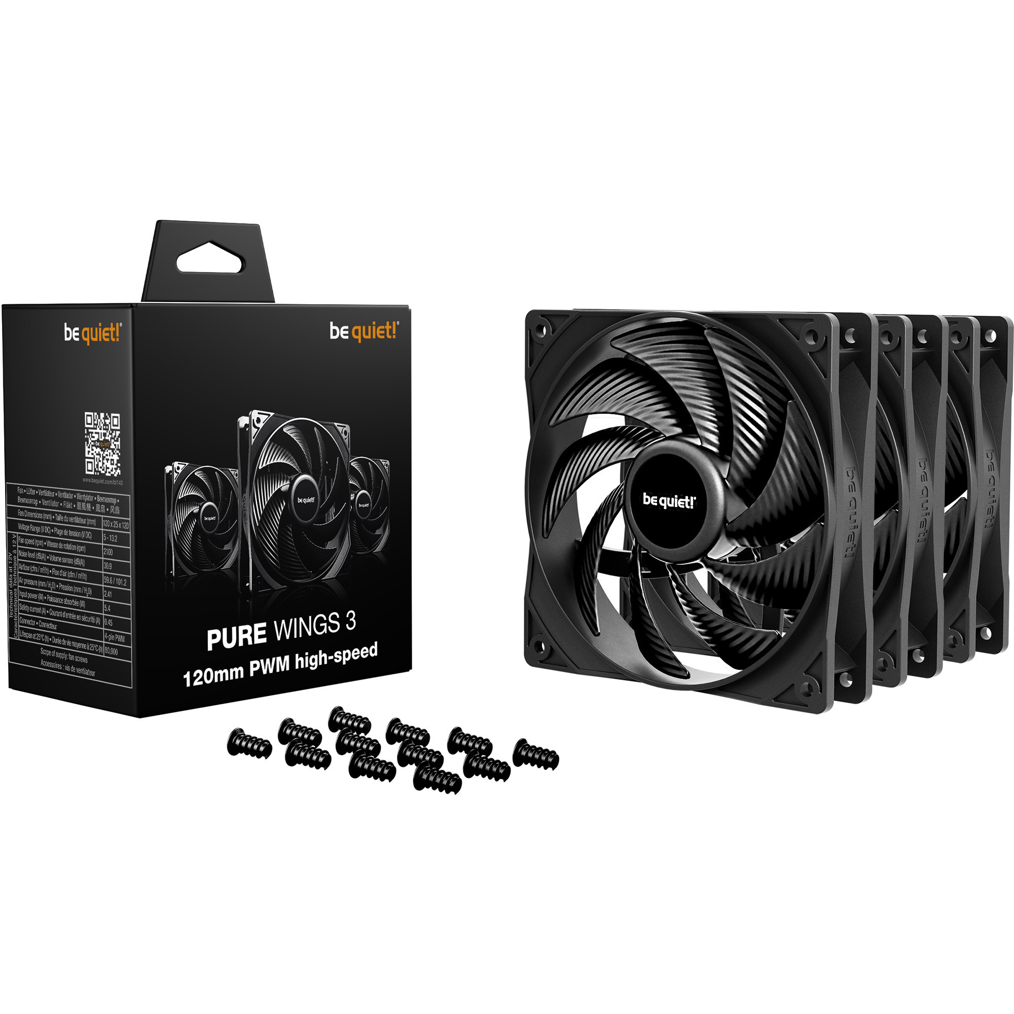Be Quiet! pure wings 3 high-speed case fans (zwart, 3 stuks, 120 x 120 x 25 mm, pwm)