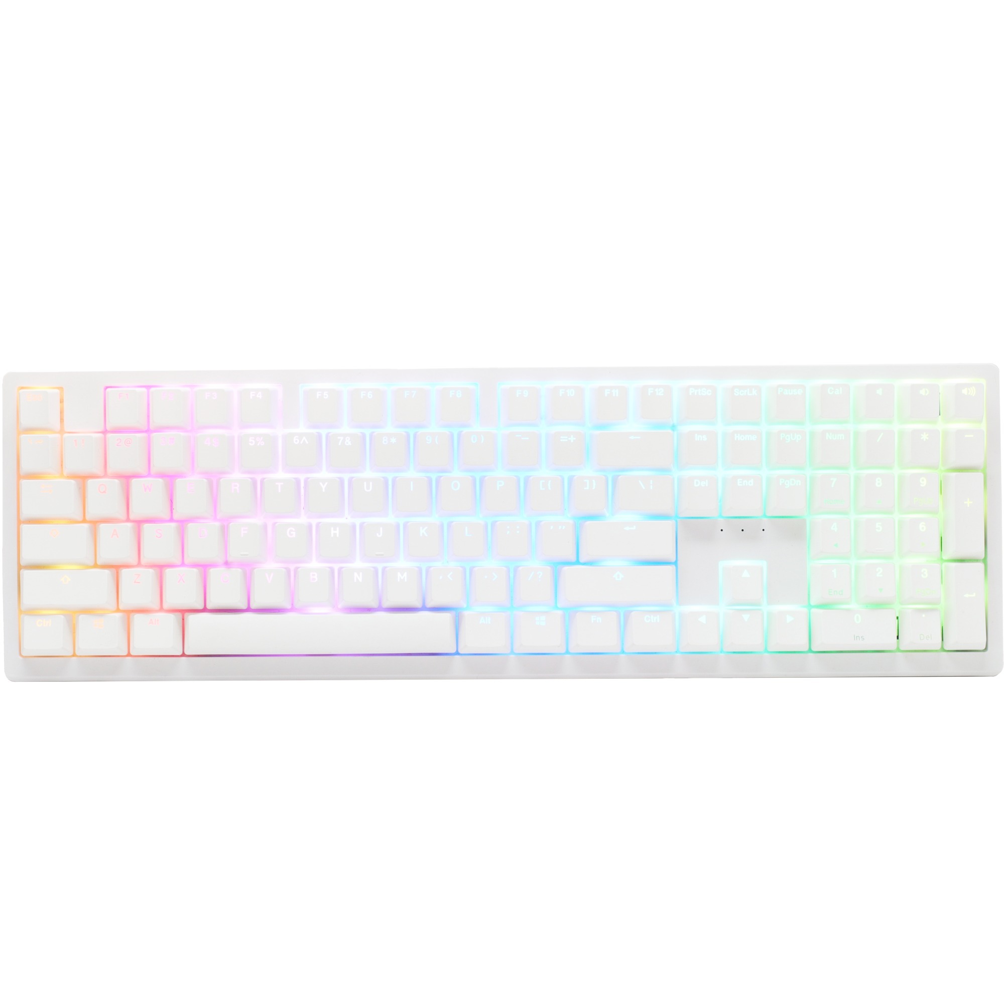 Ducky zero 6108 pure white rgb mechanisch gaming toetsenbord (wit, us lay-out (qwerty), cherry mx2a brown, 100%, rgb leds, double-shot pbt, hot swap, 2.4ghz | bluetooth | usb-c)
