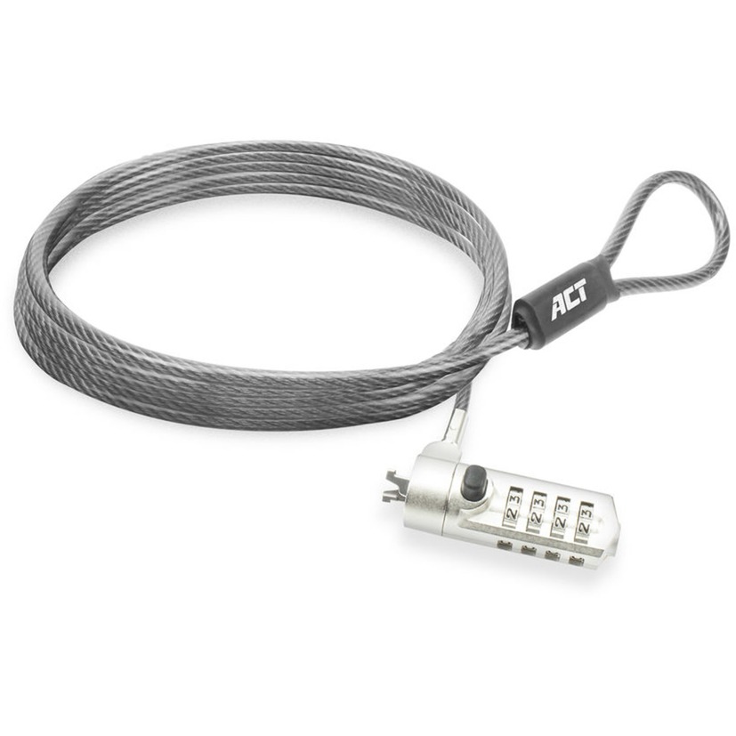 ACT Connectivity nano laptopslot met cijfercode diefstalbeveiliging (grijs, 2 meter)