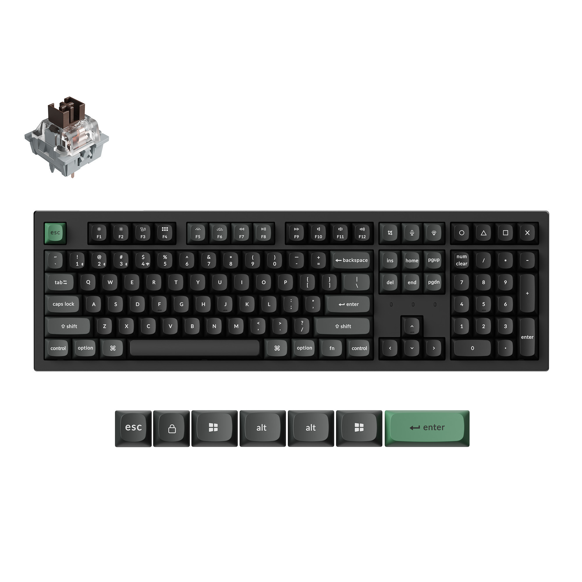 Keychron k10 ultra 8k wireless custom mechanical keyboard (zwart, us lay-out (qwerty), apex brown, 100%, rgb leds, osa double-shot pbt, usb-c | 2.4 ghz | bluetooth 5.2)