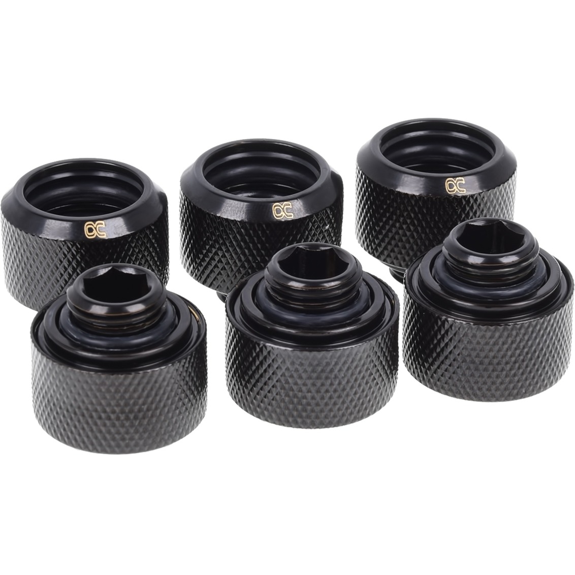 Alphacool eiszapfen 16mm hardtube compression fitting g1/4" - sixpack schroevenset (zwart)