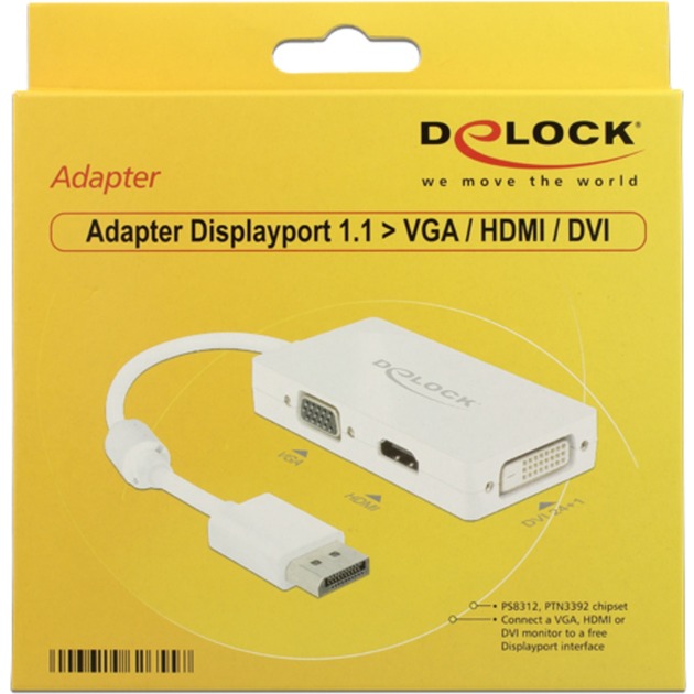 DeLOCK displayport > vga/hdmi/dvi adapter (wit, 0,16 meter)